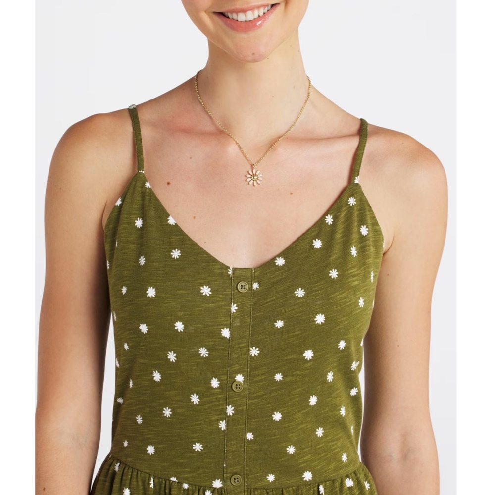 Market & Spruce Mira Spaghetti Strap Maxi Dress M Olive Green Floral Pockets - Picture 8 of 10